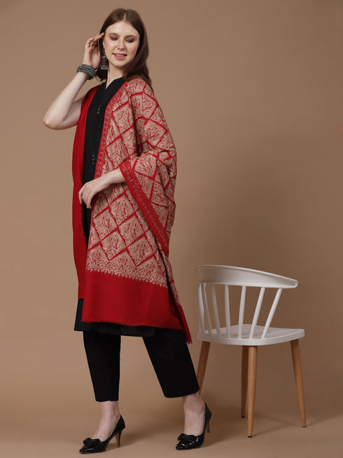 Women's Silky Golden Aari Embroidery Wool Shawl